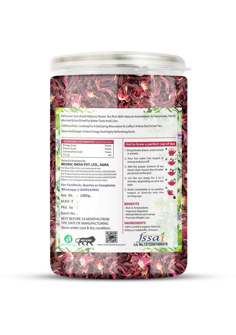 Bralcon Organic Hibiscus Flower Tea- 100G | Hibiscus Tea Leaves| 100% Pure & Natural Hibiscus Herbal Tea Plastic Bottle (100 G)