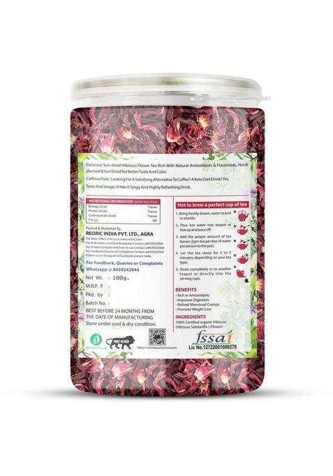 Bralcon Organic Hibiscus Flower Tea- 100G | Hibiscus Tea Leaves| 100% Pure & Natural Hibiscus Herbal Tea Plastic Bottle (100 G)