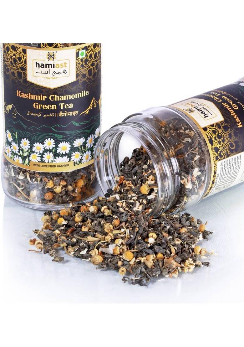 Hamiast Chamomile Green Tea, Calming Tea For Stress Relief & Good Sleep Chamomile Green Tea Glass Bottle (100 G)