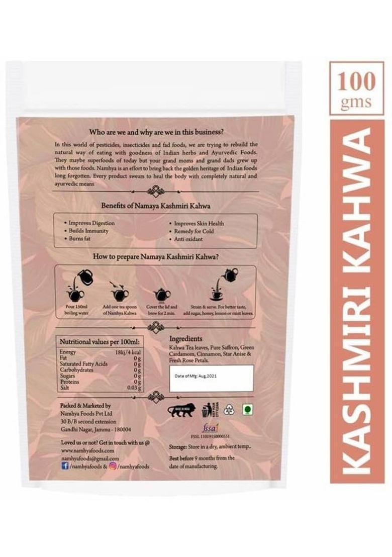 Namhya Foods Kashmiri Kahwa With Pure Saffron Tea Bags Herbal Tea Pouch (100 G)
