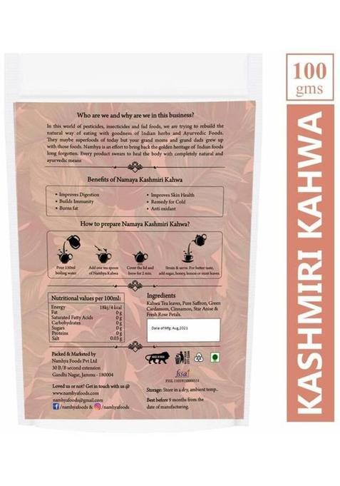 Namhya Foods Kashmiri Kahwa With Pure Saffron Tea Bags Herbal Tea Pouch (100 G)