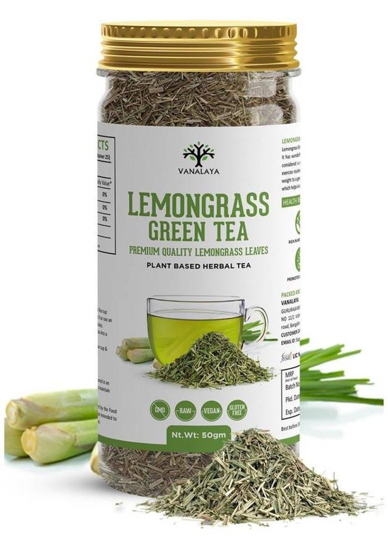 Vanalaya Lemongrass Green Tea For Relieving Anxiety Stress, Lowering Cholesterol Detox Tea Lemon Grass Green Tea Plastic Bottle (50 G)