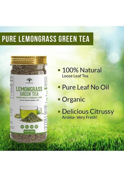 Vanalaya Lemongrass Green Tea For Relieving Anxiety Stress, Lowering Cholesterol Detox Tea Lemon Grass Green Tea Plastic Bottle (50 G)