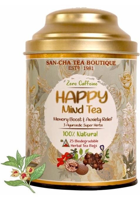 Sancha Happy Mind Tea|All Natural Herbs For Alert Mind|Indian Ginseng Tea|Caffeine Free Herbal Tea Tin (25 G)