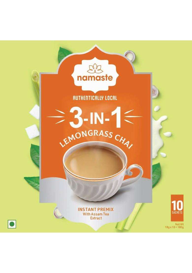 Namaste Chai Instant Tea Premix, Lemongrass Flavor | Assam | Milk And Sugar | Ready Mix (18G X 30 Sachets, Powder)(Pack Of 3) Lemon Grass Instant Tea Pouch&nbsp;&nbsp;(3 X 180 G) - Indya