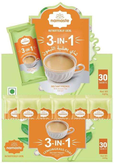 Namaste Chai Instant Tea Premix, Lemongrass Flavor | Assam | Milk And Sugar | Ready Mix (18G X 30 Sachets, Powder)(Pack Of 3) Lemon Grass Instant Tea Pouch&nbsp;&nbsp;(3 X 180 G)