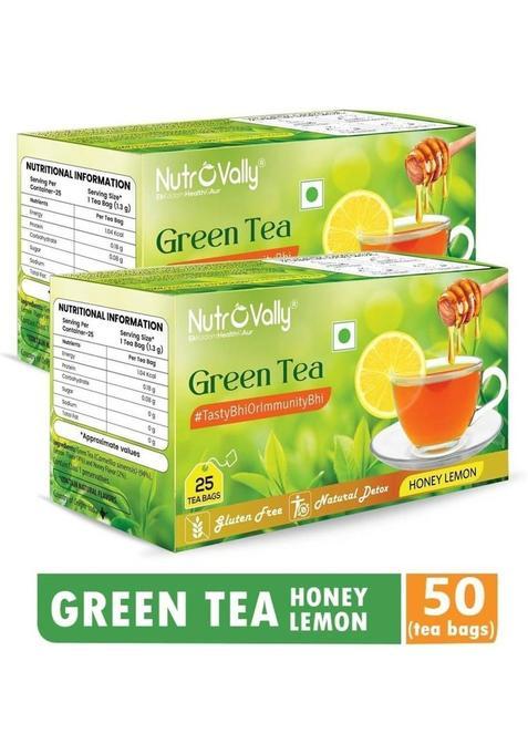 Nutrovally Honey For Weight Loss With Premium Tea Leaves Honey, Lemon Green Tea Bags Box&nbsp;&nbsp;(2 X 25 Bags)