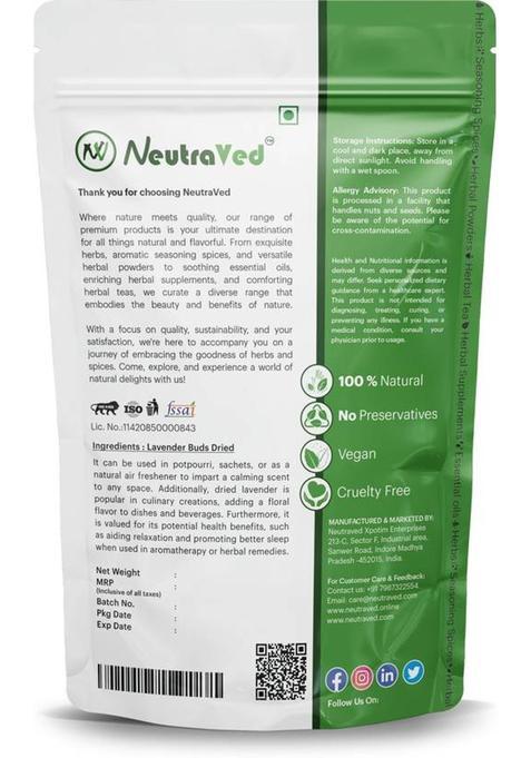 Neutraved Dried Lavender Flowers Buds Herbal Tea Caffeine Free Loose Leaves Soothing Tea Lavender Herbal Tea Pouch (50 G)