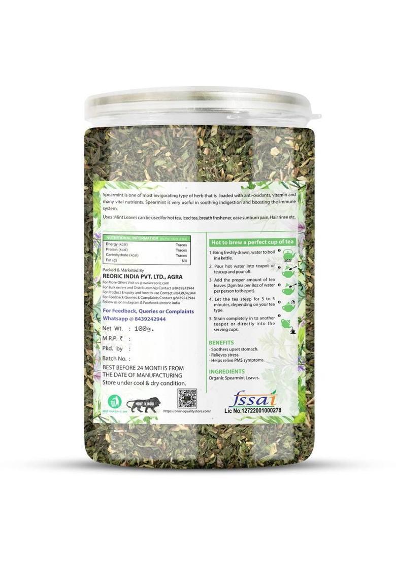 Bralcon Organic Mint Tea- 100G| Spearmint Tea| Spearmint Green Tea| 100 % Pure & Natural Mint Herbal Tea Plastic Bottle (100 G)
