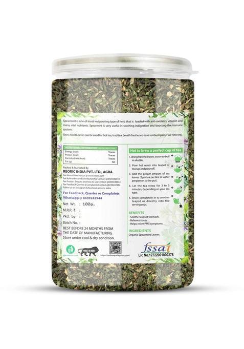 Bralcon Organic Mint Tea- 100G| Spearmint Tea| Spearmint Green Tea| 100 % Pure & Natural Mint Herbal Tea Plastic Bottle (100 G)