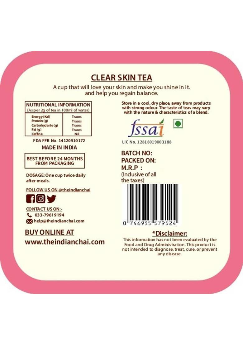 The Indian Chai Clear Skin Tea 50G With Rose, Chamomile, Lavender Sage For Skin Glow, Natural Beauty Enhancer Herbal Tea Rose Herbal Tea Tin (50 G)