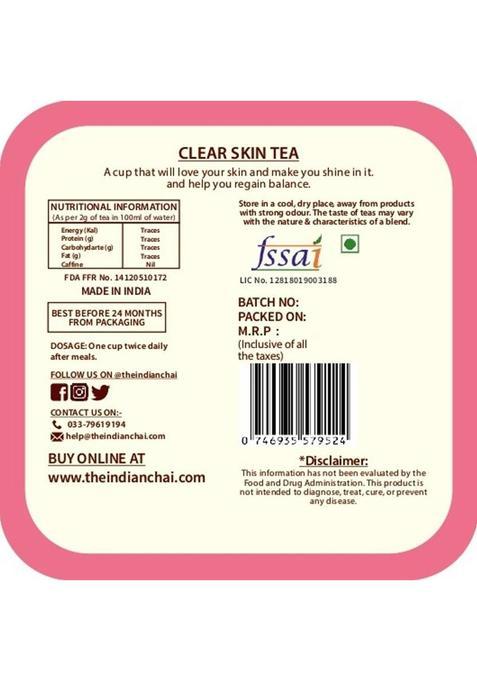 The Indian Chai Clear Skin Tea 50G With Rose, Chamomile, Lavender Sage For Skin Glow, Natural Beauty Enhancer Herbal Tea Rose Herbal Tea Tin (50 G)
