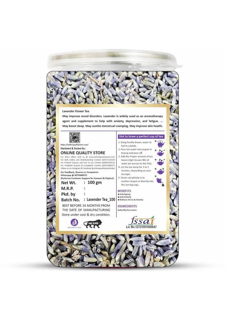 Online Quality Store Lavender Flower Tea -100G | Sun Dried Lavender Flowers Herbal Tea| Stress Relief Herbal Tea Plastic Bottle (100 G)