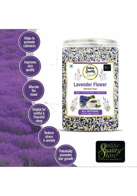 Online Quality Store Lavender Flower Tea -100G | Sun Dried Lavender Flowers Herbal Tea| Stress Relief Herbal Tea Plastic Bottle (100 G)