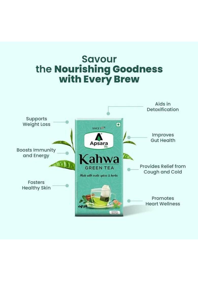 Apsara Tea Detoxifying Kahwa Green Tea Bags -72 Pcs,Spiced Kashmiri Detoxifying Kahwa Green Tea Bags Box (180 G)