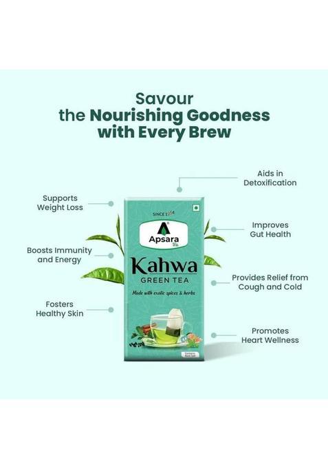 Apsara Tea Detoxifying Kahwa Green Tea Bags -72 Pcs,Spiced Kashmiri Detoxifying Kahwa Green Tea Bags Box (180 G)