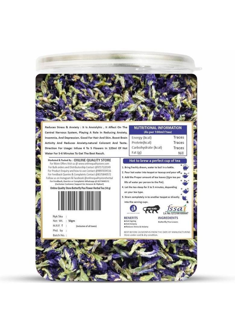 Online Quality Store Organic Butterfly Pea Flower Tea | Blue Pea Tea |Clitoria Ternatea| Herbal Tea Plastic Bottle (50 G)