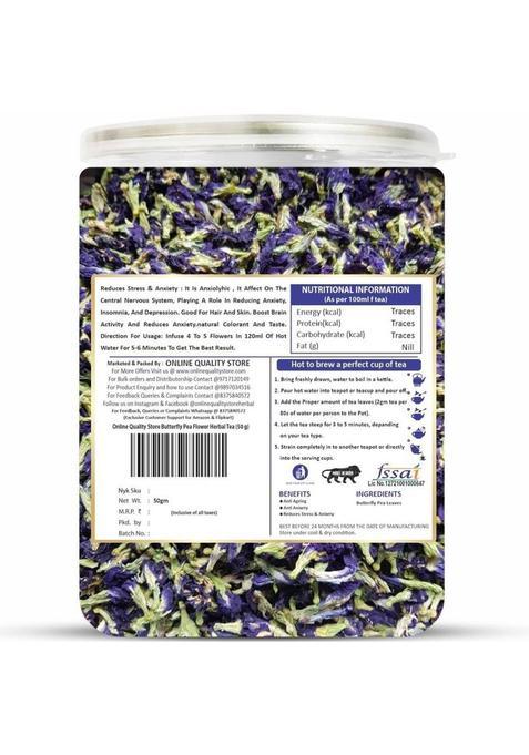 Online Quality Store Organic Butterfly Pea Flower Tea | Blue Pea Tea |Clitoria Ternatea| Herbal Tea Plastic Bottle (50 G)