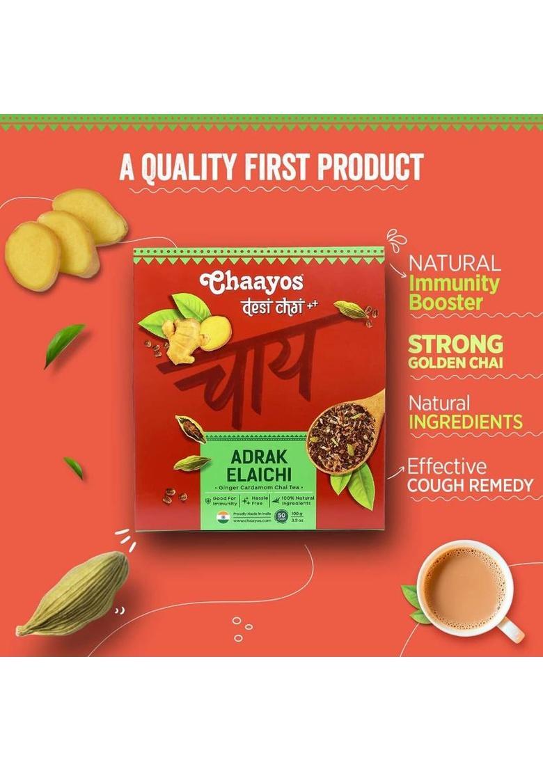 Chaayos Adrak Elaichi Tea (Ginger And Cardamom) Masala Tea Box (100 G)