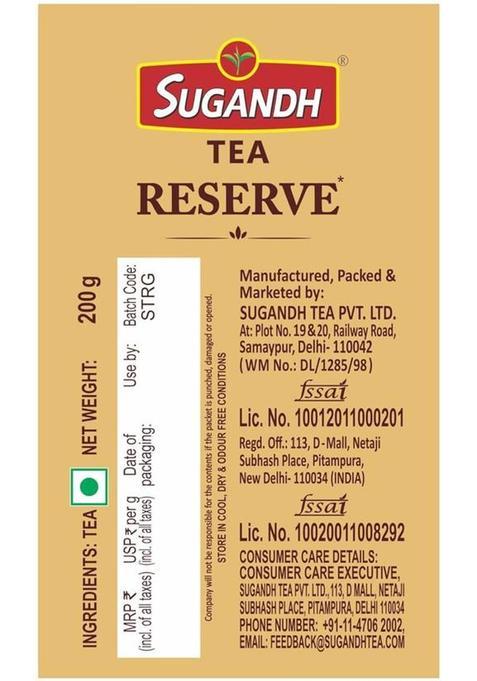 Sugandh Tea Reserve Assam Tea (High Grown Ctc Tea With Added Whole Leaf) Unflavoured Black Tea Pouch (2 X 200 G)