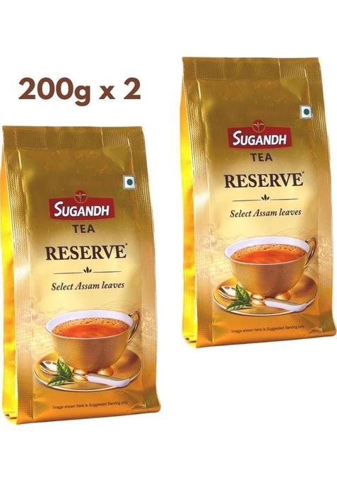 Sugandh Tea Reserve Assam Tea (High Grown Ctc Tea With Added Whole Leaf) Unflavoured Black Tea Pouch (2 X 200 G)