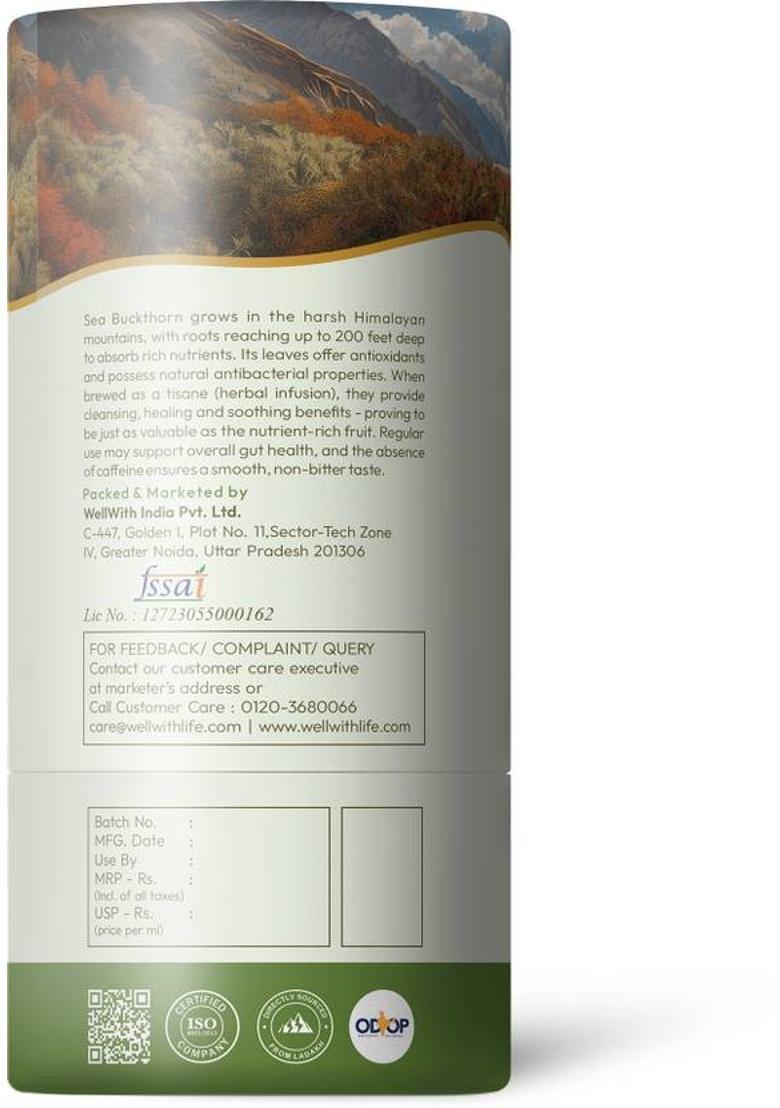 Wellwith Sea Buckthorn Leaf Tea | Improves Metabolism| Boosts Immunity Herbal Tea Herbal Infusion Tea Pouch (50 G)