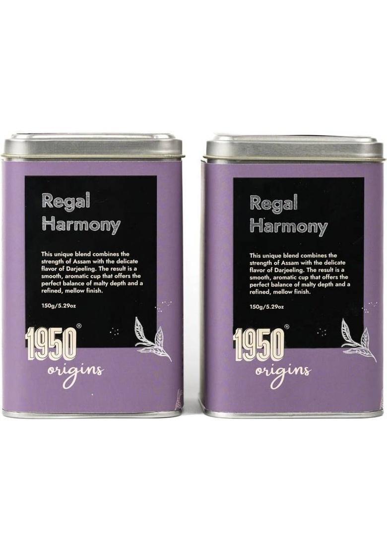1950 Origins Regal Harmony|Premium Assam-Darjeeling Tea|Natural Loose Leaf Tea|Fresh&Aromatic Unflavoured Black Tea Tin (2 X 150 G)