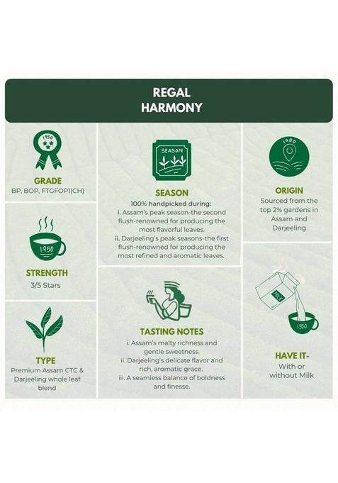 1950 Origins Regal Harmony|Premium Assam-Darjeeling Tea|Natural Loose Leaf Tea|Fresh&Aromatic Unflavoured Black Tea Tin (2 X 150 G)