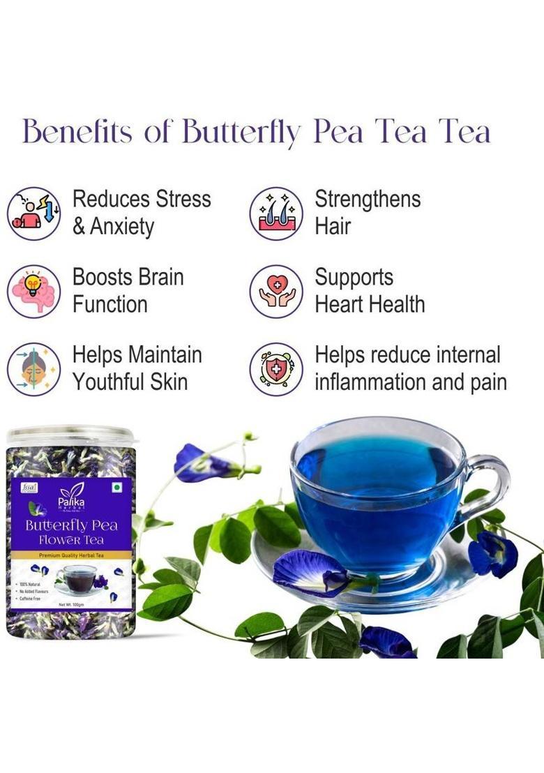 Palika Herbal Butterfly Pea Flower Tea | Aparajita,Shankhpushp, Caffeine Free, Detox & Non-Gmo Herbal Tea Plastic Bottle (100 G)