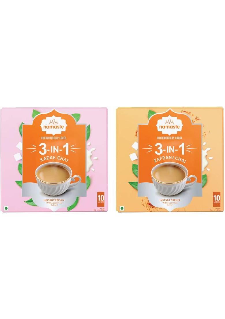 Namaste Chai Premix Kadak Chai And Saffron Readymade Combo Instant Tea Box (2 X 220 G)