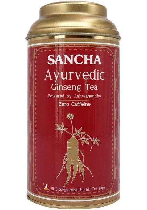 Sancha Ayurvedic Ginseng Tea| 25 Pyramid Tea Bags| Ashwagandha Tea| Immunity Booster Ginseng Herbal Tea Bags Tin&nbsp;&nbsp;(25 Bags)