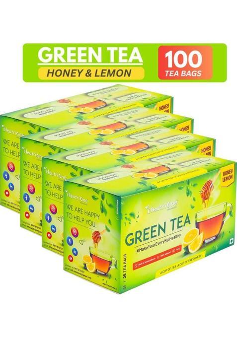 Neutrione Honey Lemon For Weight Loss | Premium Green Tea Leaves |Vitamin C & Antioxidants Honey, Lemon Green Tea Bags Box&nbsp;&nbsp;(4 X 25 Bags)