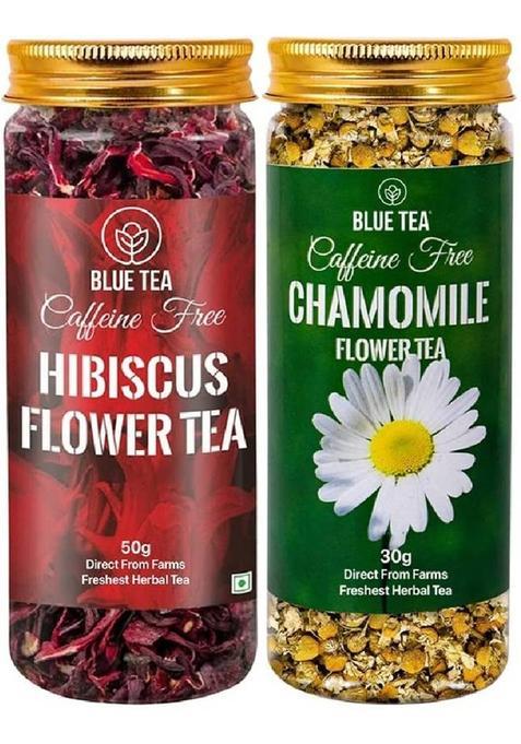 Blue Tea Immunity Tea Combo |Chamomile Flower Tea - 30G & Hibiscus Flower Tea- 50G - Combo Pack | Caffeine Free Herbal Tea | 80G - 100 Cups I Chamomile Herbal Tea Plastic Bottle&nbsp;&nbsp;(2 X 40 G)