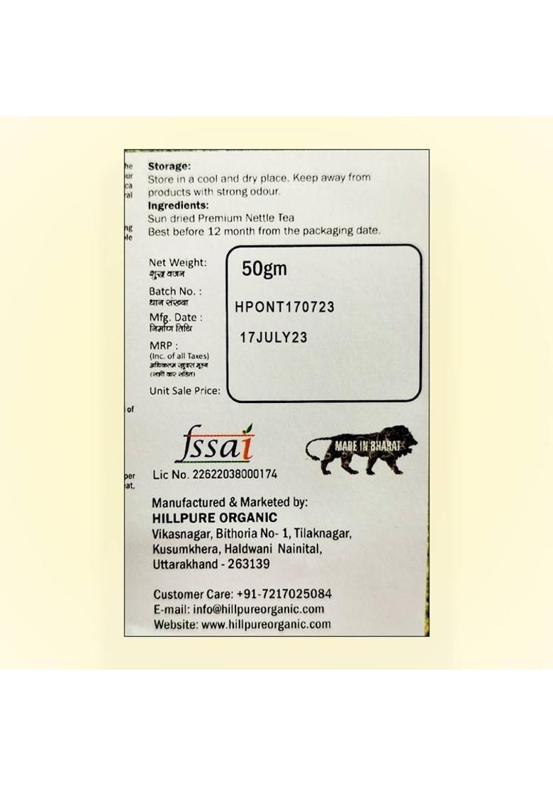 Hillpure Organic Premium Nettle Leaf Tea, Helps In Kidney Detox, Herbal Tea Plastic Bottle (50 G)