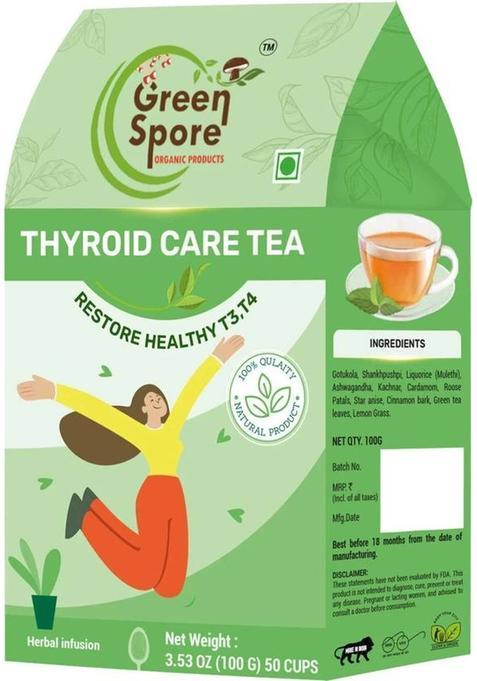 Green Spore Thyroid Care Tea Restore Healthy T3,T4 Levels Lemon Grass, Cinnamon, Cloves Green Tea Pouch&nbsp;&nbsp;(100 G)