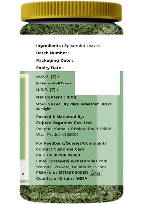 Rejuve Naturelles Premium Spearmint Tea 100G | Freshly Packed Herbal Tea For Pcos,Pcod Herbal Tea Plastic Bottle (100 G)