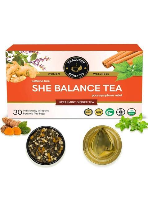 Teacurry Pcos Tea With Free Diet Chart - 30 Pyramid Pcos Tea Bags | Pcos Pcod Tea Cures Acne, Facial Hair, Hair Loss, Hormone Balance | Spearmint Tea For Pcos Assorted Herbal Tea Pouch&nbsp;&nbsp;(30 Bags)
