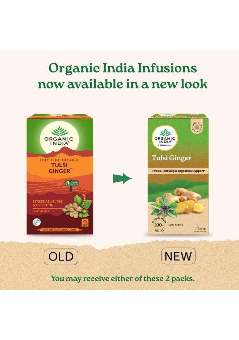 Organic India Ginger, Tulsi Tea Bags Box&nbsp;&nbsp;(25 Bags) - Indya