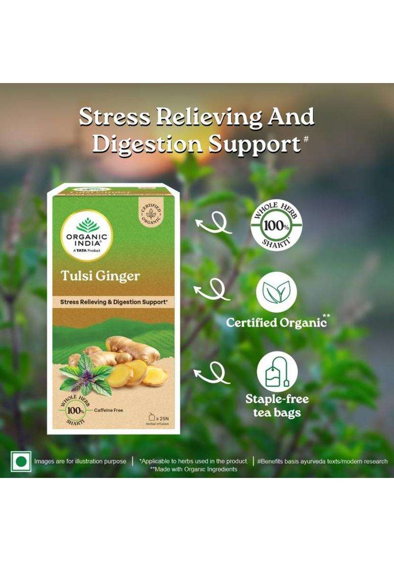 Organic India Ginger, Tulsi Tea Bags Box&nbsp;&nbsp;(25 Bags) - Indya