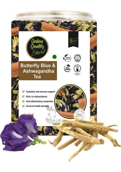 Online Quality Store Organic Butterfly Blue Pea Flower & Ashwagandha Tea - 100G | Immunity Booster Herbal Tea Plastic Bottle&nbsp;&nbsp;(100 G)