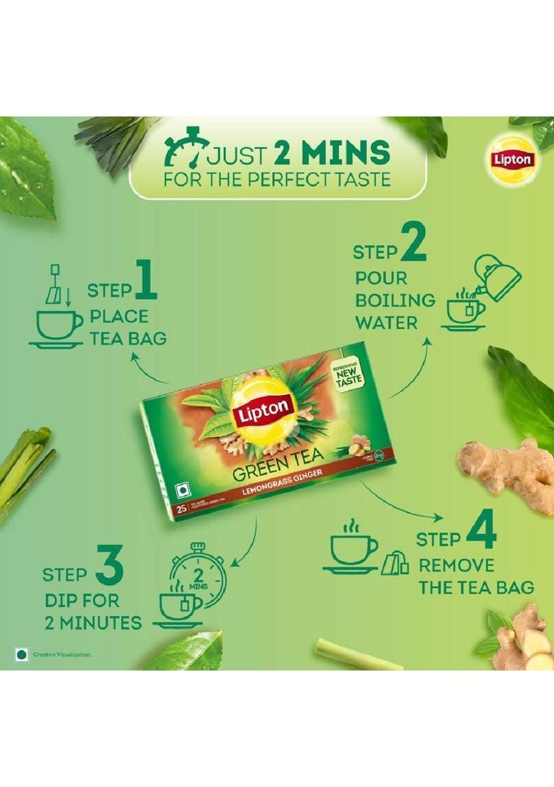 Lipton Lemongrass Ginger I Tasty Green Tea I Reduce Bally Fat Green Tea Box (32.5 G)