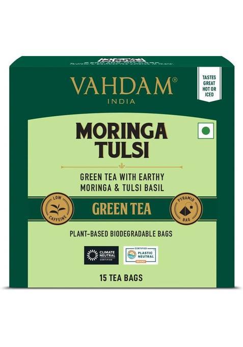 Vahdam Organic Moringa Tulsi Green Tea Bags Tulsi Green Tea Bags Box&nbsp;&nbsp;(15 Bags)