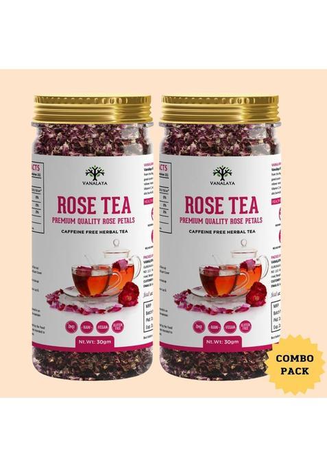 Vanalaya Rose Flower Tea Made From 100% Natural Rose Petals Sundried Rich In Antioxidants For Beautiful Skin Rose Herbal Tea Plastic Bottle&nbsp;&nbsp;(2 X 30 G)