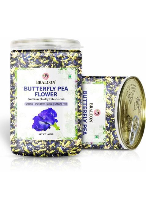 Bralcon Organic Butterfly Pea Flower Tea, Lemongrass Tea Combo Pack 100G Each| Herbal Tea Plastic Bottle (2 X 100 G)
