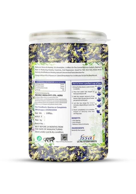 Bralcon Organic Butterfly Pea Flower Tea, Lemongrass Tea Combo Pack 100G Each| Herbal Tea Plastic Bottle (2 X 100 G)