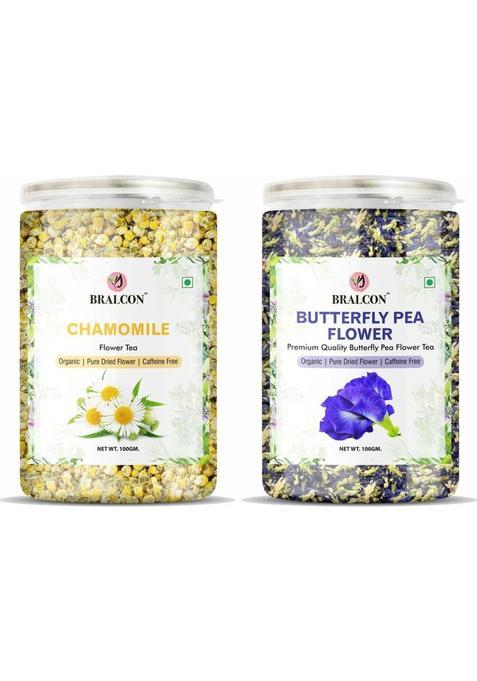 Bralcon Organic Butterfly Pea Flower Tea And Chamomile Flower Tea Combo Pack 100G Each| Herbal Tea Plastic Bottle&nbsp;&nbsp;(2 X 100 G)