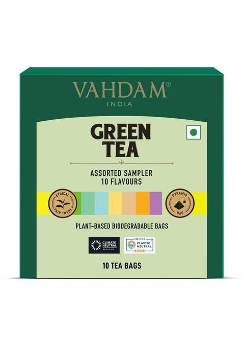 Vahdam Green Tea Variety Pack - Chamomile, Lemon, Tulsi, Lavender Lemon, Tulsi, Lavender Green Tea Bags Box&nbsp;&nbsp;(10 Bags)