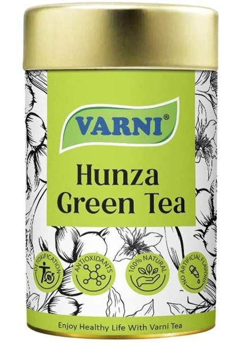 Varni Hunza Herbal Tea-An Energetic Drink For Good Health & Longevity (Green & Hunza) Cardamom, Spices, Herbs, Cinnamon Herbal Tea Tin (2 X 50 G)