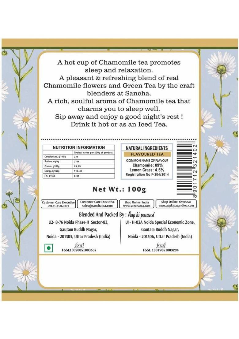 Sancha Chamomile Green Tea|100G Loose Leaf Tea |Bed Time Tea|Sleep Tea| Calming Tea Chamomile Green Tea Tin (100 G)
