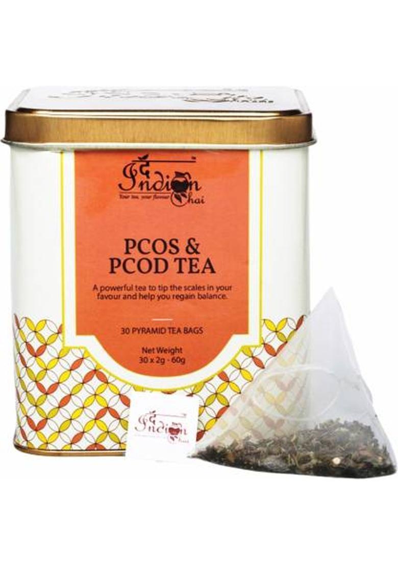 The Indian Chai Pcos & Pcod Tea 30 Pyramid Tea Bags, With Spearmint, Chasteberry, Superherbs, Helps With Facial Hair Growth, Scalp Hair Loss Related To Hormonal Imbalance, Unwanted Hair Herbal Infusion Tea Tin (60 G)
